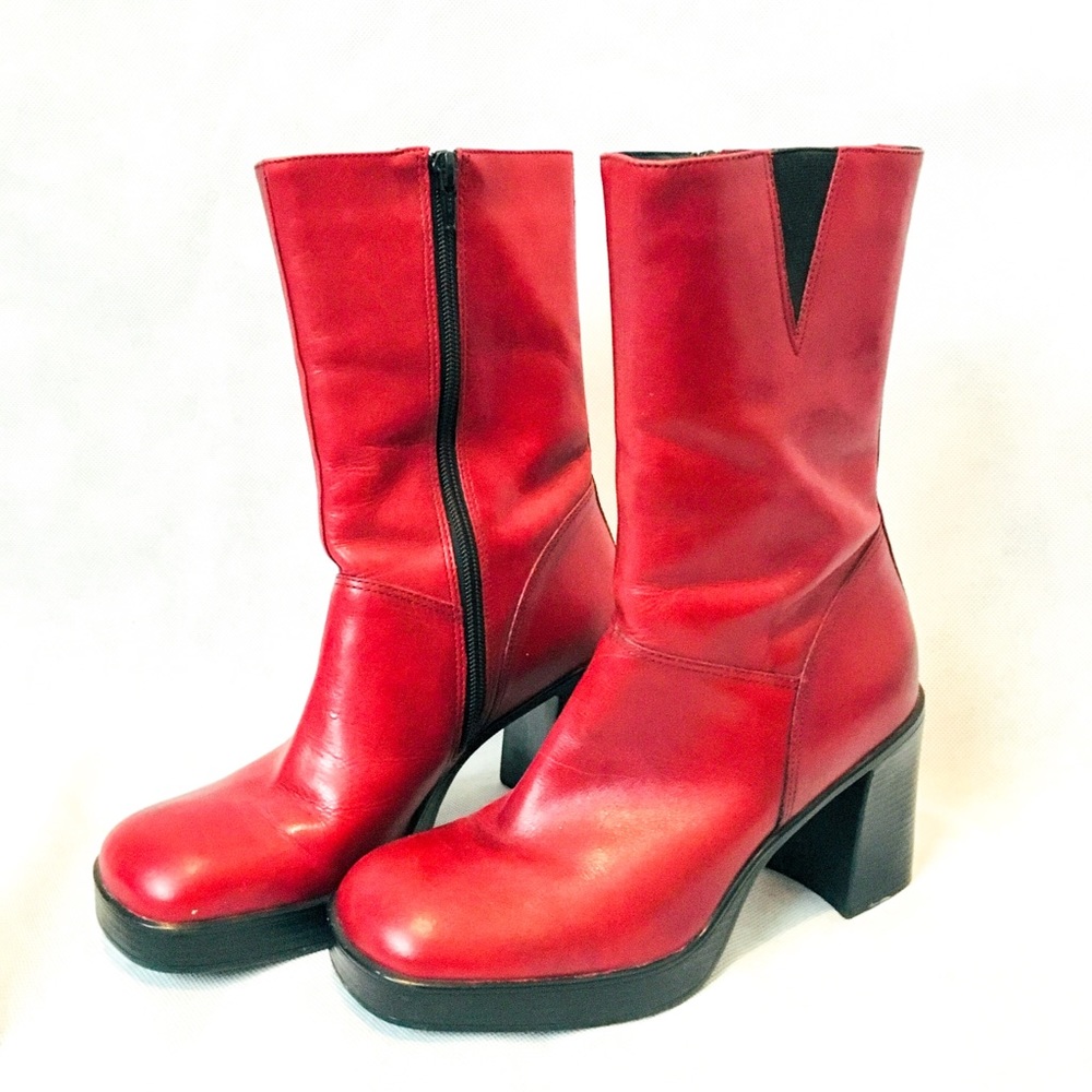 Cherry Red Chunky Platform Y2K Club Boots